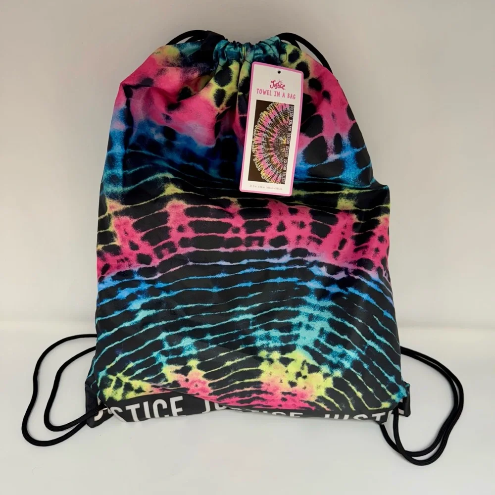 Justice Tie Dye Beach Towel In Bag Drawstring